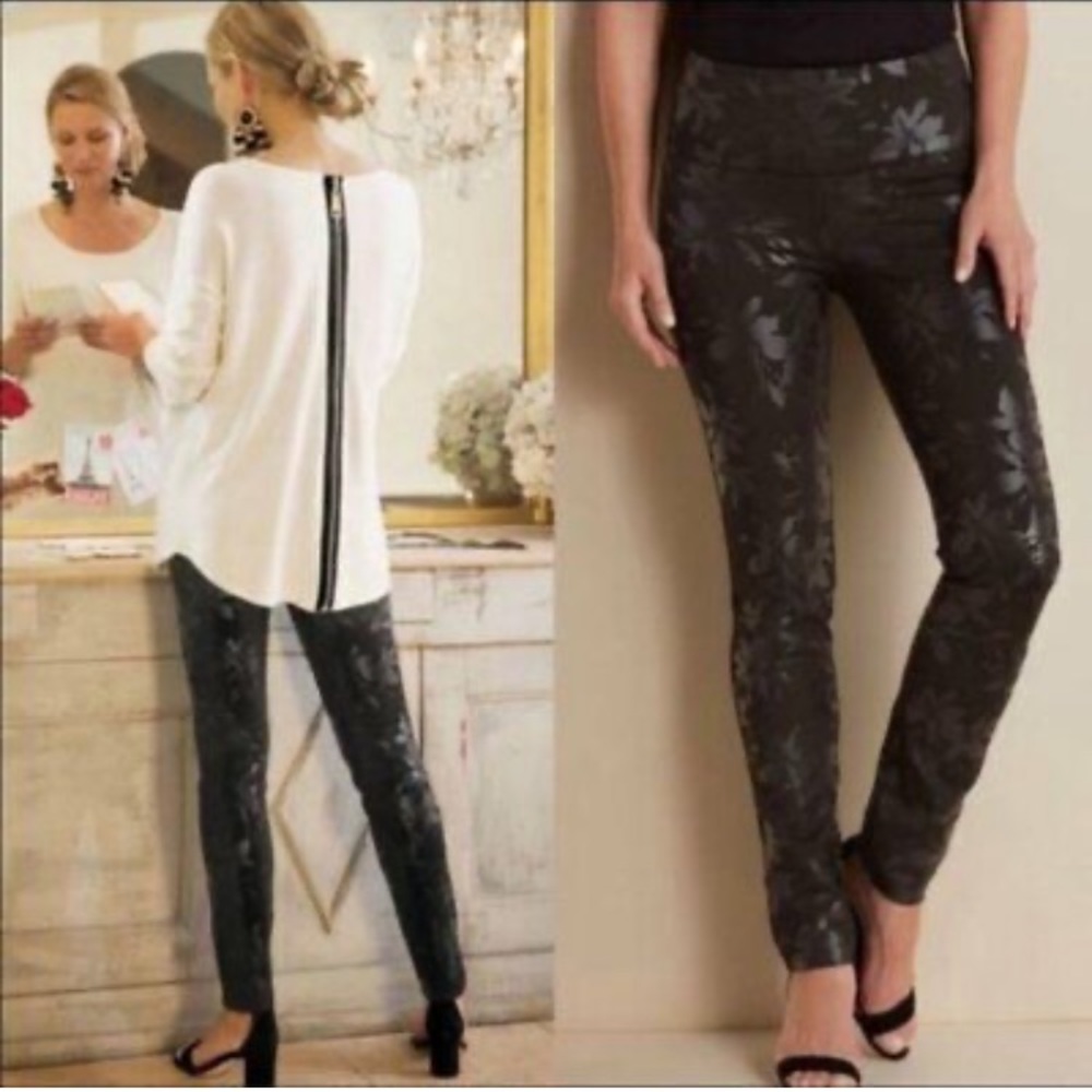 Soft Surroundings Twilight Floral Pull On Pants, Black, Size PXS